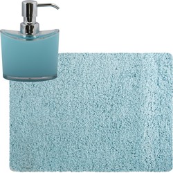 MSV badkamer droogloop tapijt - Langharig - 50 x 70 cm - incl zeeppompje 260 ml - lichtblauw - Badmatjes