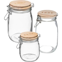 Set van 6x keuken voorraadbussen/potten glas 0.75/1.0/1.5 Liter inhoud - Voorraadpot