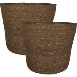 Set van 2x stuks plantenpot/bloempot van jute/zeegras diameter 26 cm en hoogte 23 cm camel bruin - Plantenpotten