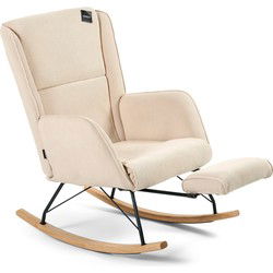 Aemely® Schommelstoel 'Relax' - Beige Ribstof, Blank Hout