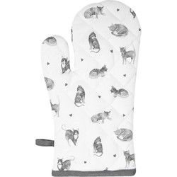 Clayre & Eef Ovenwant  18x30 cm Grijs Wit Katoen Katten Ovenhandschoen
