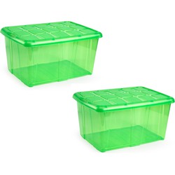 3x Opslagbakken/organizers met deksel 60 liter 63 x 46 x 32 transparant groen - Opbergbox