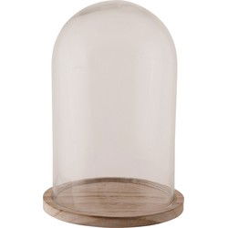 Glazen decoratie stolp op houten plateau - D17 x H25 cm - Decoratieve stolpen