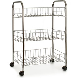 Keukentrolley/roltafel/organizer met 3 lagen/manden van metaal 40 x 26 x 63 cm - Opberg trolley