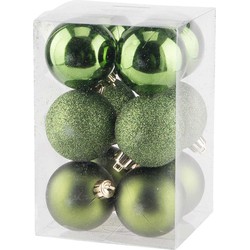 12x Kunststof kerstballen glanzend/mat appelgroen 6 cm kerstboom versiering/decoratie - Kerstbal