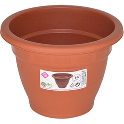 Set van 4x stuks terra cotta kleur ronde plantenpot/bloempot kunststof diameter 14 cm - Plantenpotten