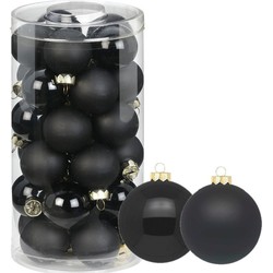 72x stuks glazen kerstballen zwart 4 cm glans en mat - Kerstbal