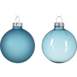 Kerstbal glas d6 cm suiker blauw 6st kerst