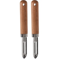 2x stuks keukengerei fruit/aardappel schilmes RVS steel en houten handvat 18 cm - Keuken gardes
