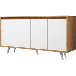 Dressoir met 4 deuren in wit en eiken decor L140 cm - SHANS