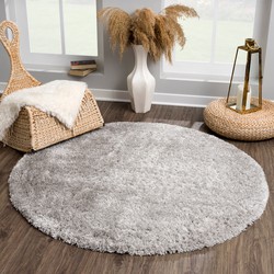 Tapijtenloods Porto Rond Soft Fluffy Vloerkleed Hoogpolig Effen Grijs- 150 CM ROND