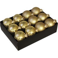 24x stuks luxe glazen gedecoreerde kerstballen goud 7,5 cm - Kerstbal