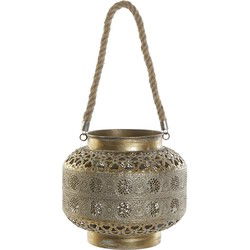 Items Windlicht - goudkleurig - metaal - met touw - 26 x 22 cm - Windlichten