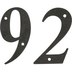 AMIG Huisnummer 92 - massief gesmeed staal - 10cm - incl. bijpassende schroeven - zwart - Huisnummers