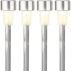 4x Buitenlampen/tuinlampen 36 cm RVS zilver op steker warm wit - Prikspotjes