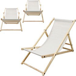 Opklapbare houten ligstoel 3 ligposities tot 120 kg Beige