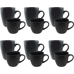 OTIX Koffiekopjes met oor - Cappuccino - Koffietassen - Kopjes - Set van 12 stuks - 6x Koffiekopje - 6x Cappuccino Kopjes - Zwart - Aardewerk