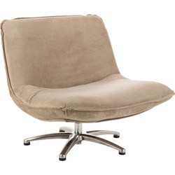 J-line - Fauteuil 1 Zit Draai Velvet Beige Metaal Zilver - 85x94x68cm