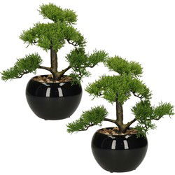 Atmosphera bonsai boompje in pot - 2x - 36 cm - groen - kunstplant - Kunstplanten