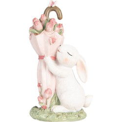 Clayre & Eef Decoratie Beeld Konijn Wit Roze Kunststof