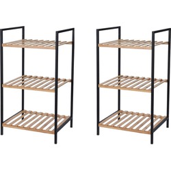 2x stuks bamboe houten badkamer kastjes/trolleys 70 cm - Badkamerkastjes