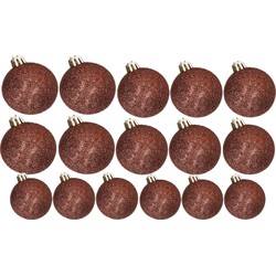 Kerstversiering set glitter kerstballen donkerbruin 6 - 8 -10 cm - pakket van 50x stuks - Kerstbal