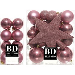 49x stuks kunststof kerstballen met ster piek oudroze (velvet pink) mix - Kerstbal