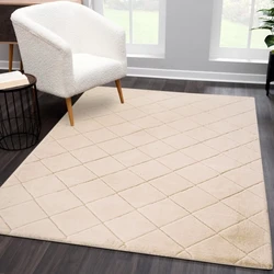 Juno Hoogpolig Beige vloerkleed - Geruit - 120 X 170 CM