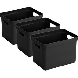 6x stuks zwarte opbergboxen/opbergmanden 18 liter kunststof - Opbergbox