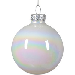 Kerstbal glas d6 cm wit/iris 6st kerst