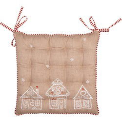 Clayre & Eef Stoelkussen Foam 40x40x4 cm Bruin Katoen Gingerbread house Zitkussen