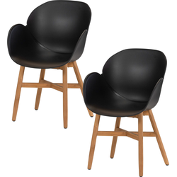 Exotan Tulip Tuin Fauteuil - Teak/Propyleen - Zwart - Set van 2