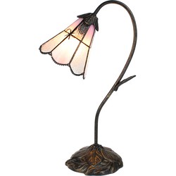 LumiLamp Tiffany Tafellamp  48 cm Bruin Roze Glas Tiffany Bureaulamp