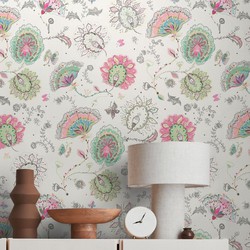 Livingwalls behang bloemmotief wit, meerkleurig, roze, groen en blauw - 53 cm x 10,05 m - AS-388991