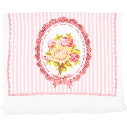 Clayre & Eef Gastendoekje  40x66 cm Wit Roze Katoen Rechthoek Rozen Toilet handdoek