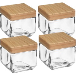 4x stuks voorraadbussen/voorraadpotten 0,85L glas met houten deksel - Voorraadpot