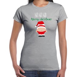 Bellatio Decorations fout Kerst t-shirt dames - Kerstman - grijs - Merry Christmas XS - kerst t-shirts