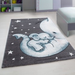 Tapijtenloods Kids Olifant Vloerkleed Kinderkamer Blauw / Grijs Laagpolig- 160x230 CM