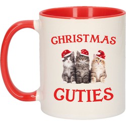 Kerstcadeau kerstmok rood Christmas cuties met kittens / katten Kerstmis 300 ml - Bekers