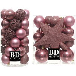 70x stuks kunststof kerstballen met ster piek oudroze (velvet pink) mix - Kerstbal