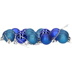 24x stuks kerstballen blauw mix van mat/glans/glitter kunststof 3 cm - Kerstbal
