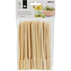 50x Bamboe houten sate prikkers/stokjes 15 cm - prikkers (sate)