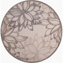 Tapijtenloods Binnen en Buiten Rond Vloerkleed Floral Laagpolig Tapijt Creme - 120 CM ROND