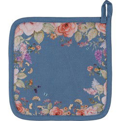 Clayre & Eef Pannenlap Blauw Katoen Bloemen