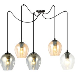 moderne hanglamp Farina Zwart 5-lichts