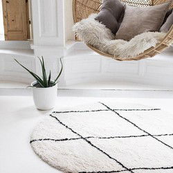 Berber Rond vloerkleed hoogpolig Wit/Zwart - scandinavisch - nea - Polypropyleen - Rond 240 Ø - (XXL)
