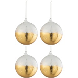 J-line - Doos Van 4 Kerstballen Blinkend Goud Glas Transparant Large - 12x12x12cm