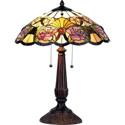 LumiLamp Tiffany Tafellamp  Ø 44x57 cm  Geel Groen Glas Driehoek Bloemen Tiffany Bureaulamp