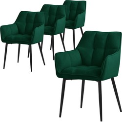 Set van 4 eetkamerstoelen in donkergroene badstof met dik gestoffeerde zitting ML design