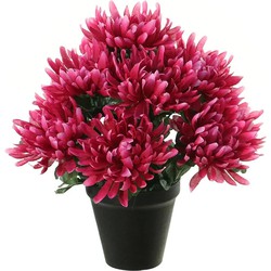 Louis Maes Kunstbloemen plant in pot - cerise roze tinten - 28 cm - Bloemenstuk ornament - Chrysanten - Kunstbloemen